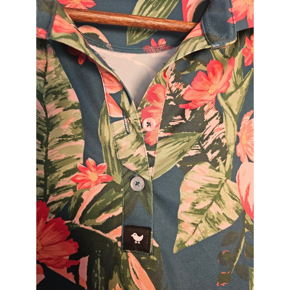 Tropical Bad Birdie Sleeveless Golf Polo Women XL Teal Floral Botanical Stretch - Picture 7 of 7